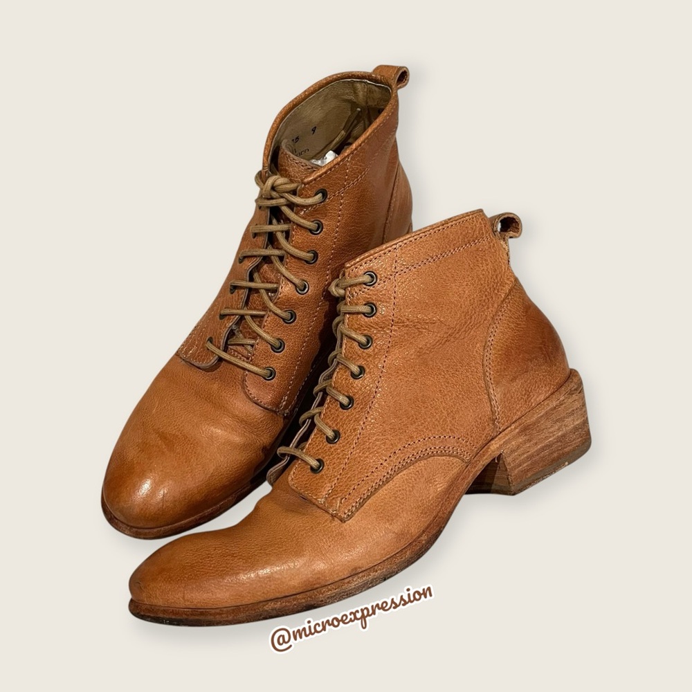 $369 Frye Carson Lace-Up Tan Cognac Real Leather Lace Up PullOn Heeled AnkleBoot - Picture 15 of 16